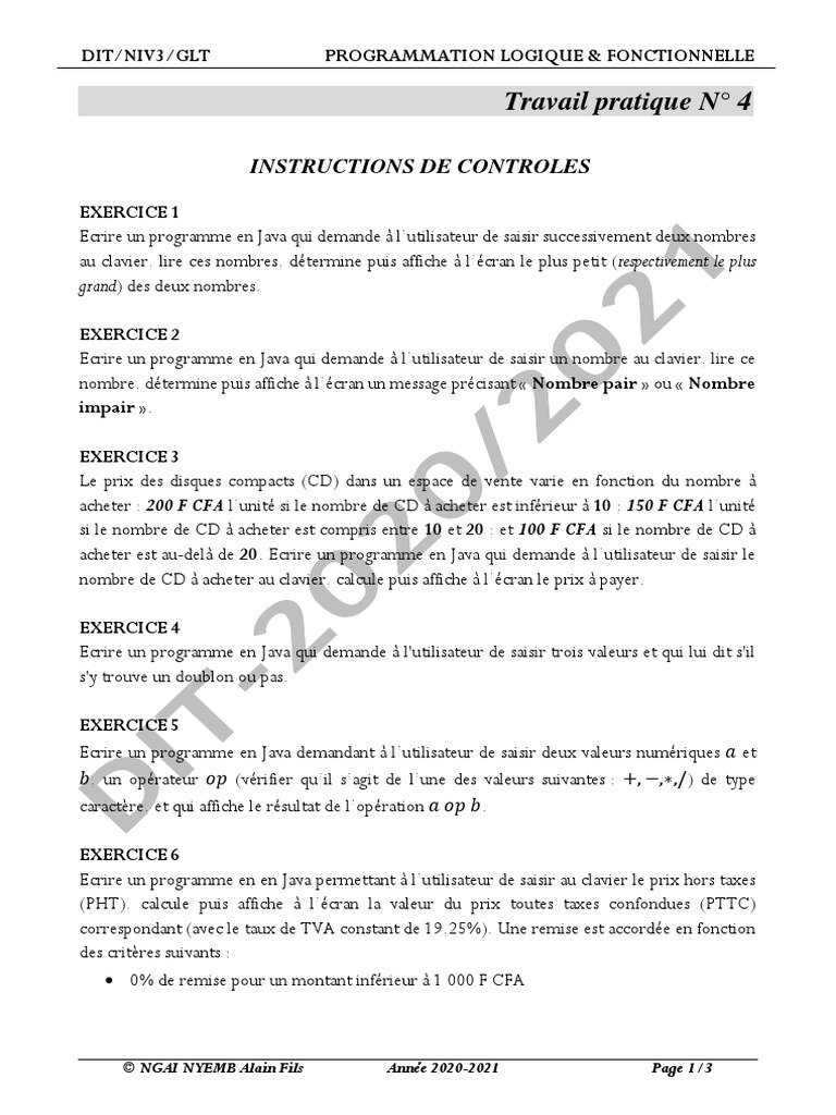 Niv3 PLF TD4 | PDF | Java (Langage de programmation) | Informatique