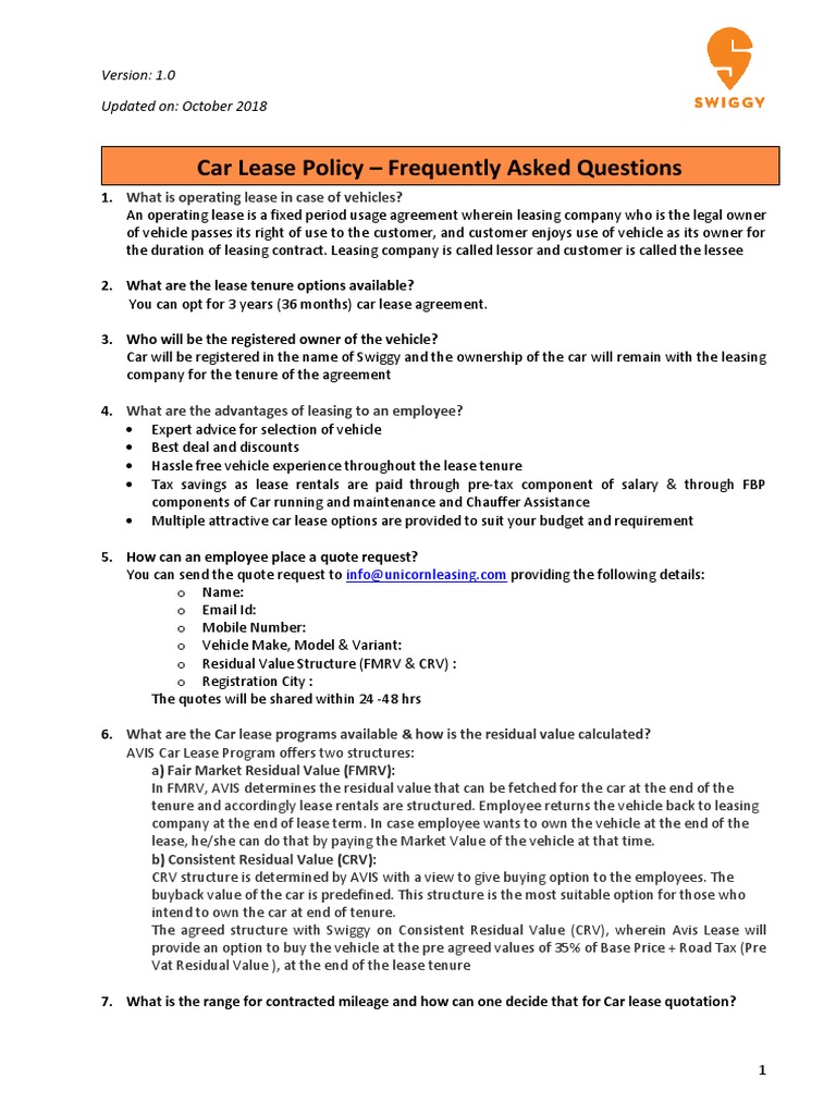 Car Lease Policy PDF
