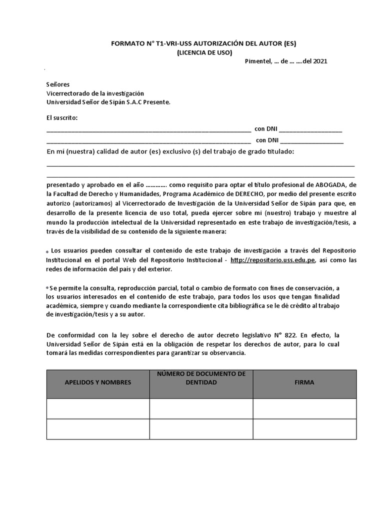 Formato T1 - Uss | PDF