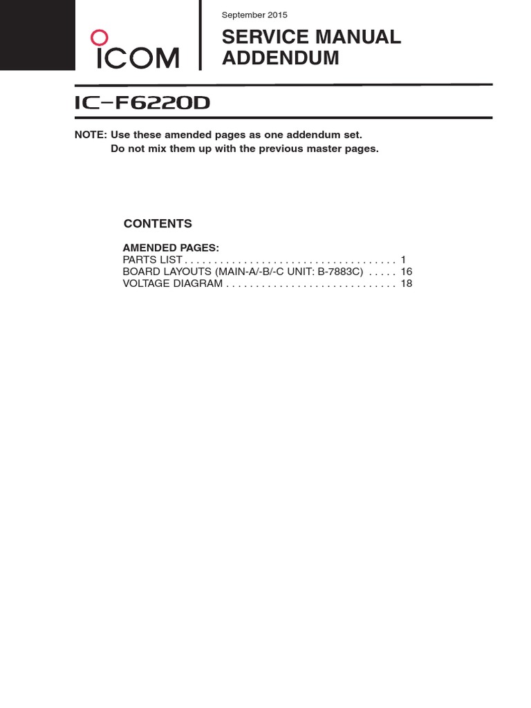 Service Manual Addendum: Do Not Mix Them Up With The Previous Master ...
