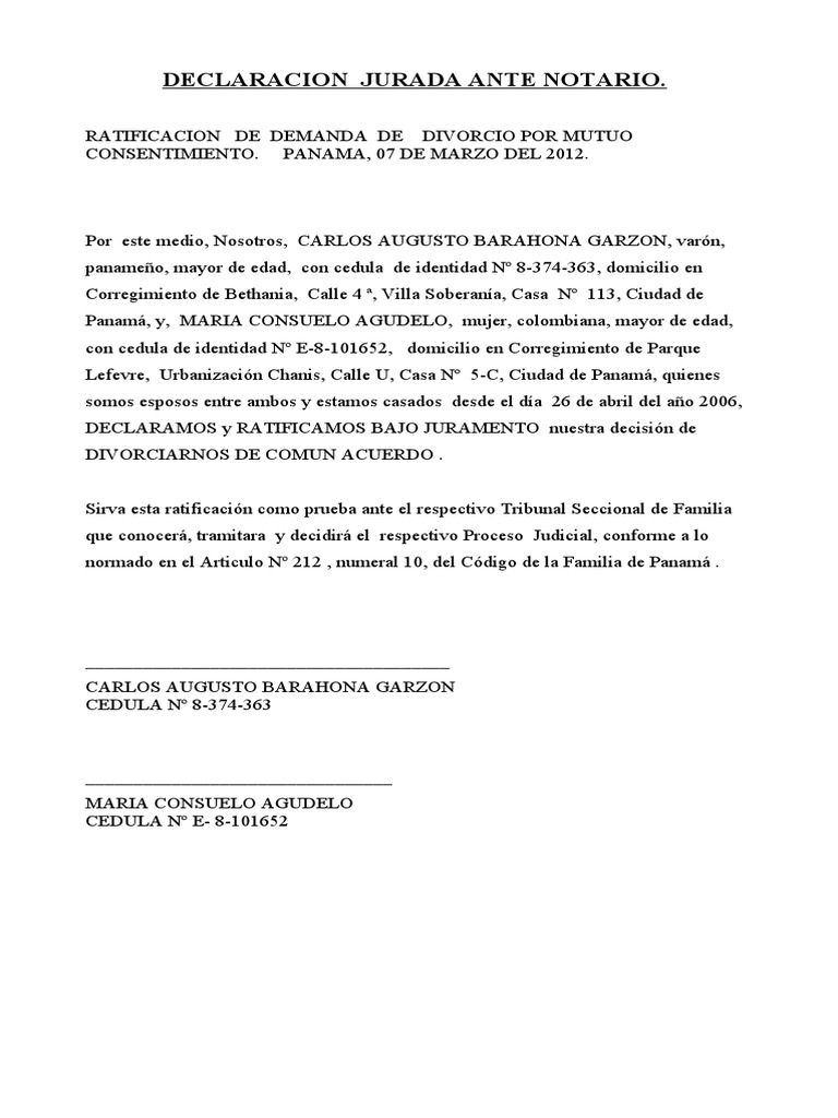 Ratificación de Divorcio por Mutuo Acuerdo | PDF