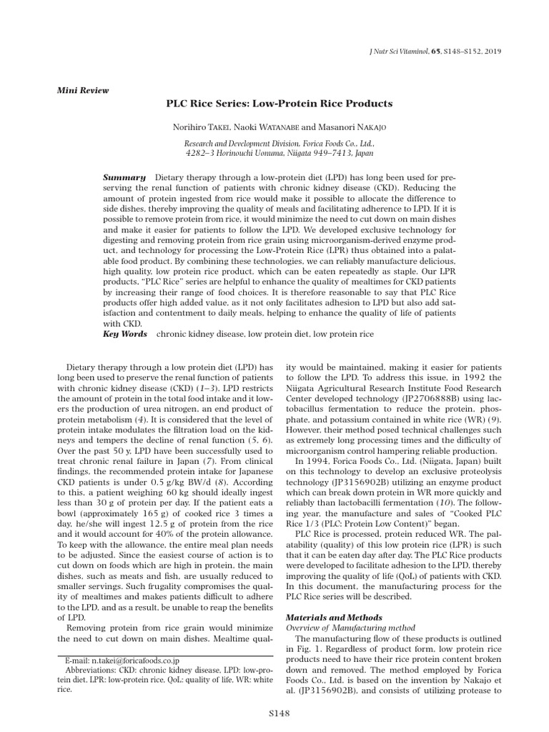 PLC Rice Series: Low-Protein Rice Products: Mini Review | PDF