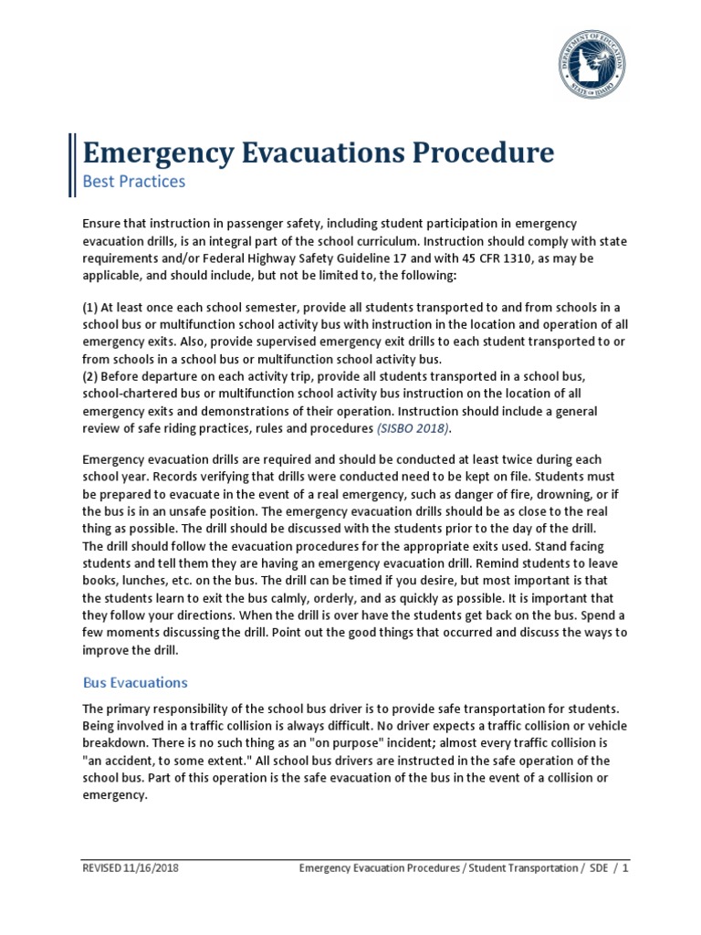Emergency Evacuations Procedure Best Practices PDF Emergency