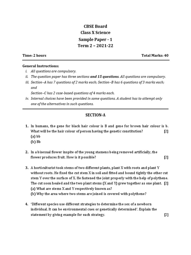 Class X Science Sample Paper Term 2 | PDF | Alkane | Chemistry