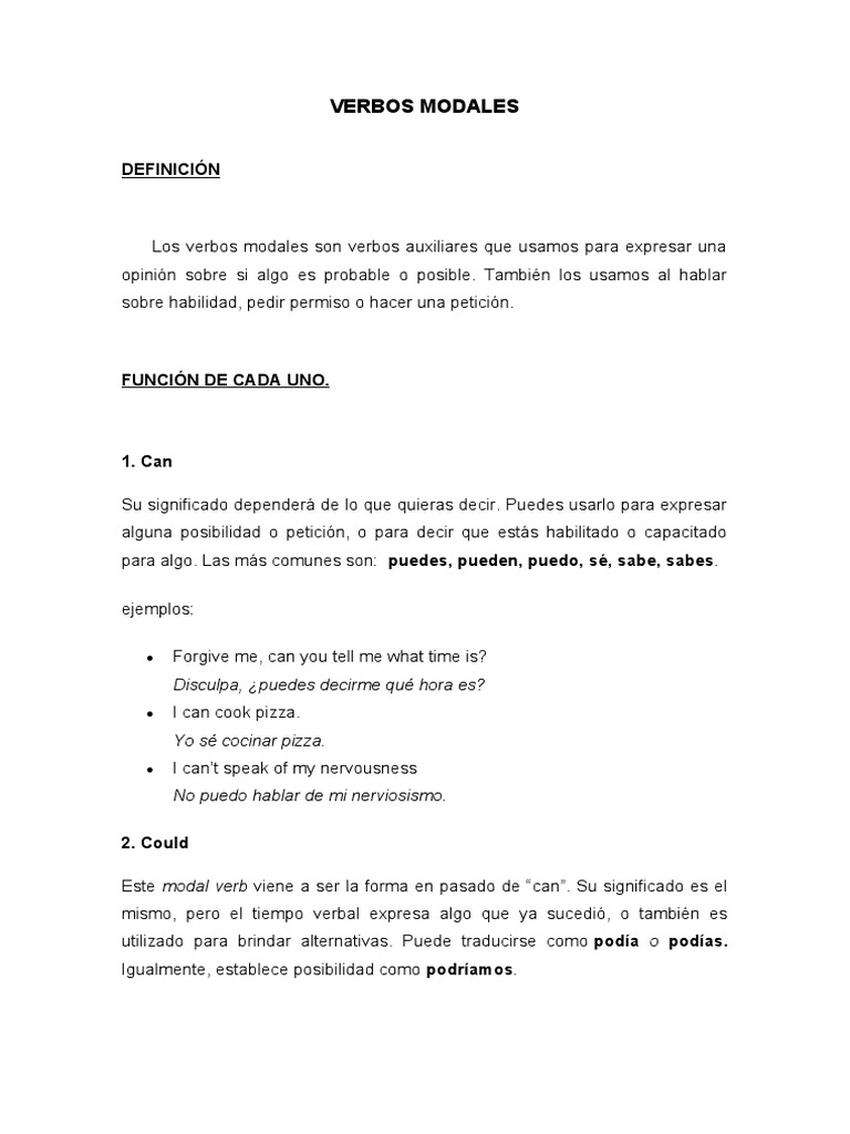 Guía de Verbos Modales en Inglés | PDF | Verbo | Conjugación gramatical