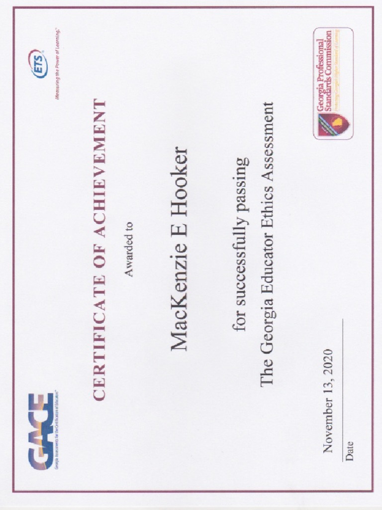 Gace Ethics Certificate PDF