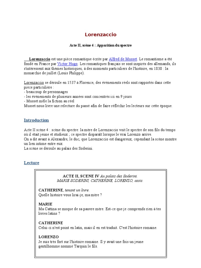 Commentaire Composé Lorenzaccio Acte 3 Scène 3 Lorenzaccio Acte 2 Scene 4 | PDF