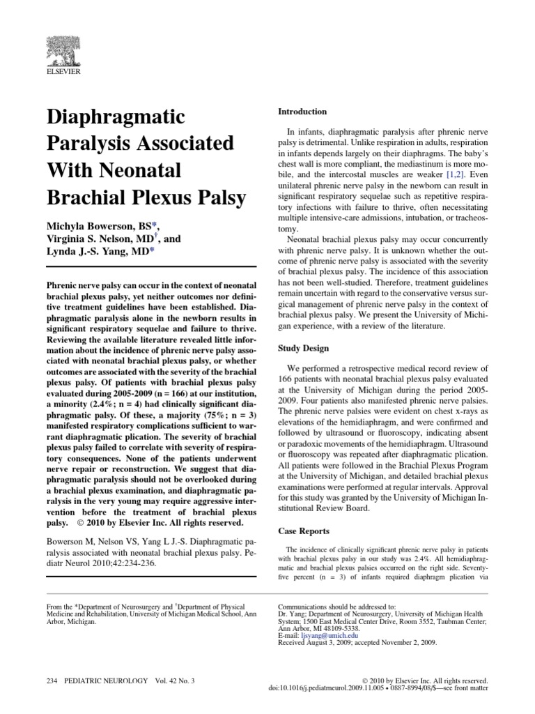 Diaphragmatic Paralysis in Neonates with Brachial Plexus Injury | PDF ...