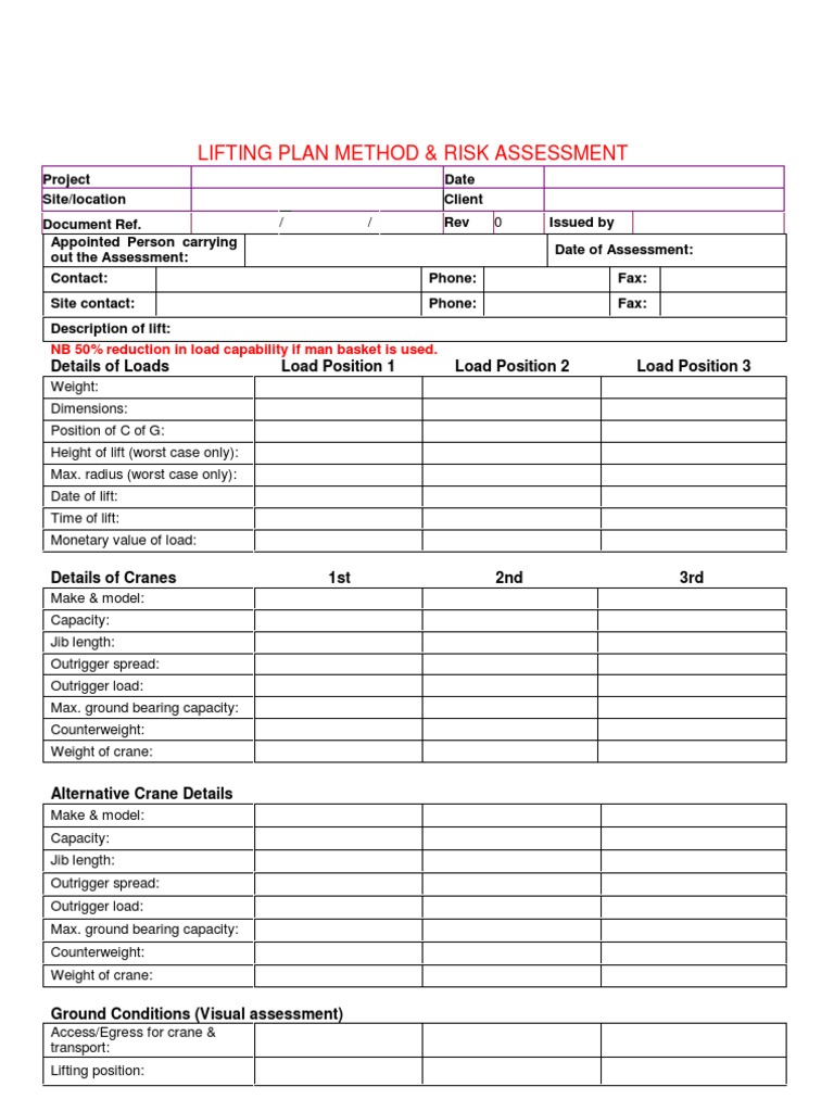 Lifting Plan Blank Pdf Library Pdf Crane Machine Business