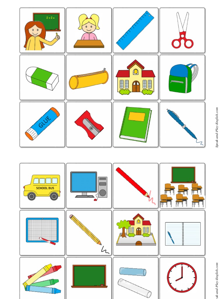 Classroom Objects Memory Game Matching Game School Supplies PDF