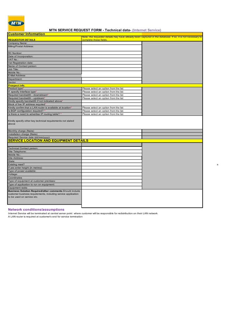 Internet Service Request Form (SRF) .XLSX To Mr. Cletus | PDF | Finance ...