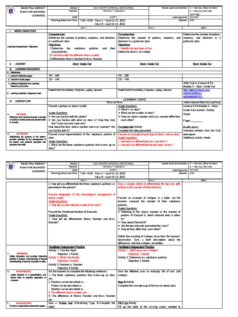 RAISE Plus Weekly Blended Learning Plan PDF