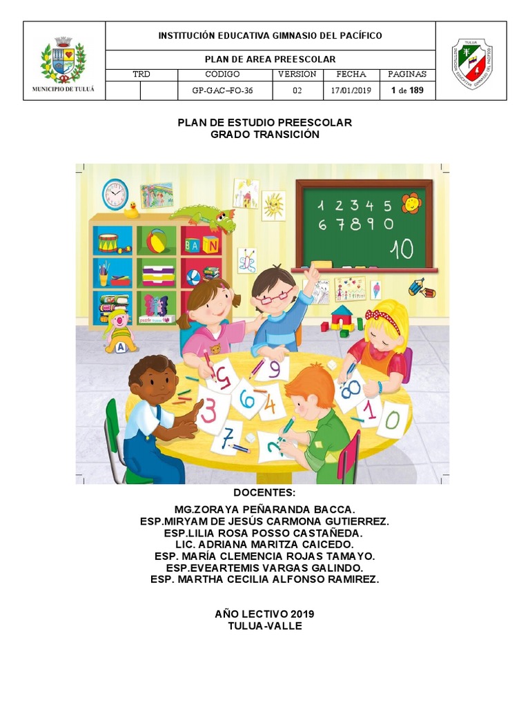 Plan de Área Preescolar 2019 | PDF | Educación de la primera infancia ...