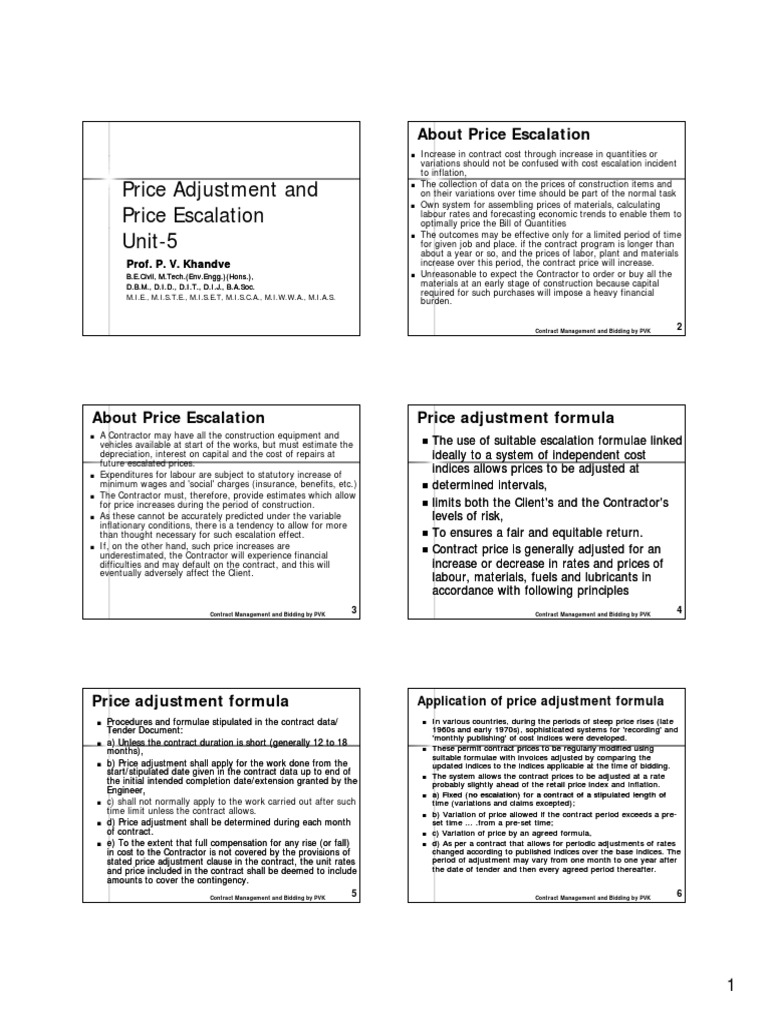 Price Adjustment and Escalation Guide | PDF | Prices | Business