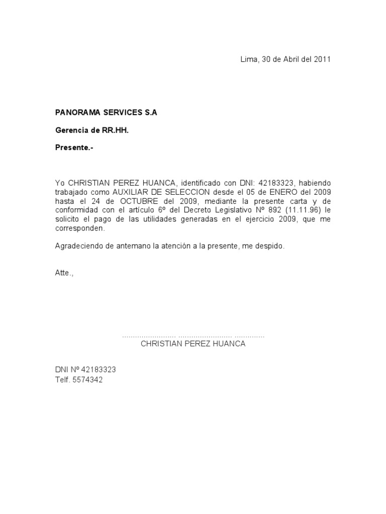 Modelo De Carta De Agradecimiento Laboral Por Renuncia - x 