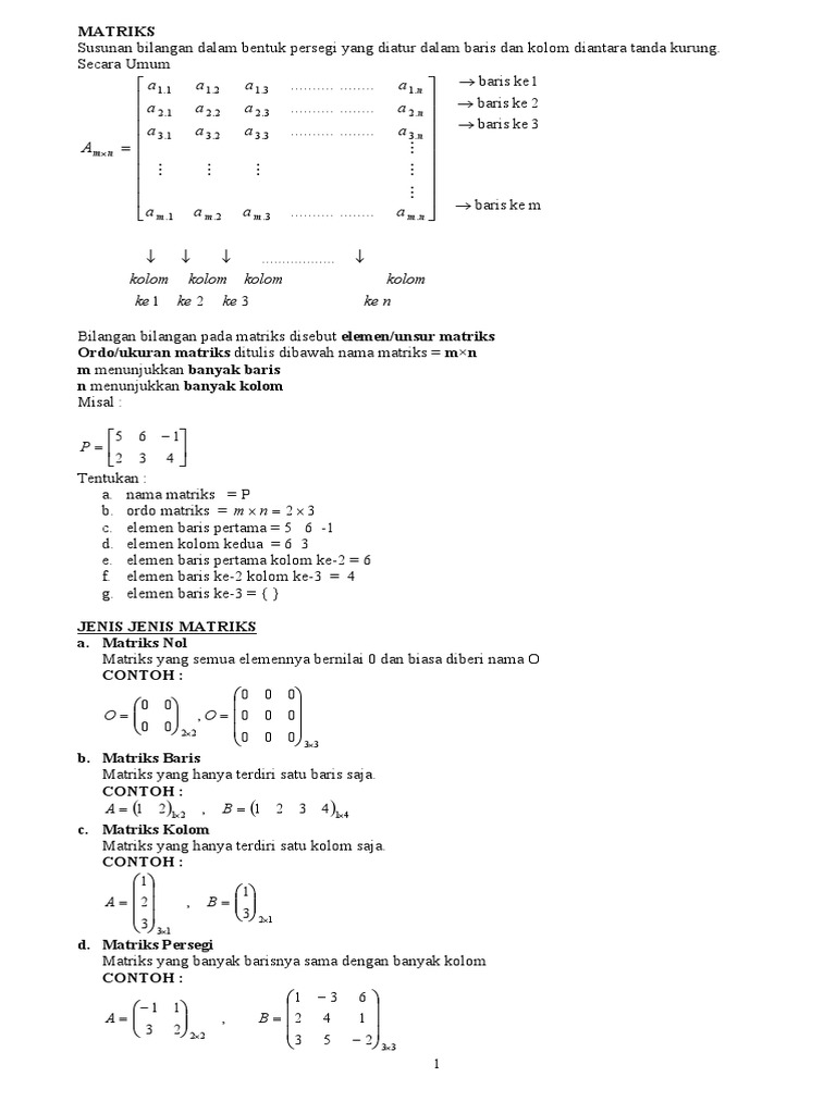 Jenis dan Operasi Matriks dalam Matematika | PDF