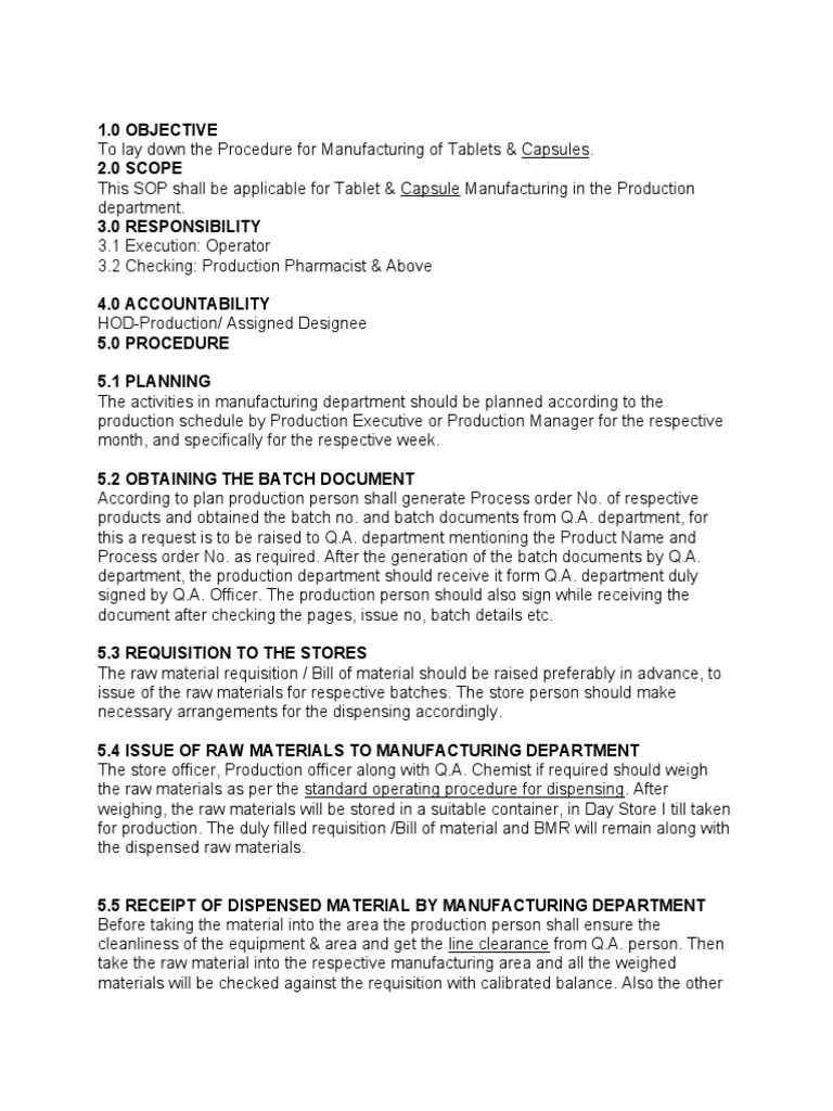 Sop of Tablet & CApsule PDF Quality Assurance Tablet (Pharmacy)