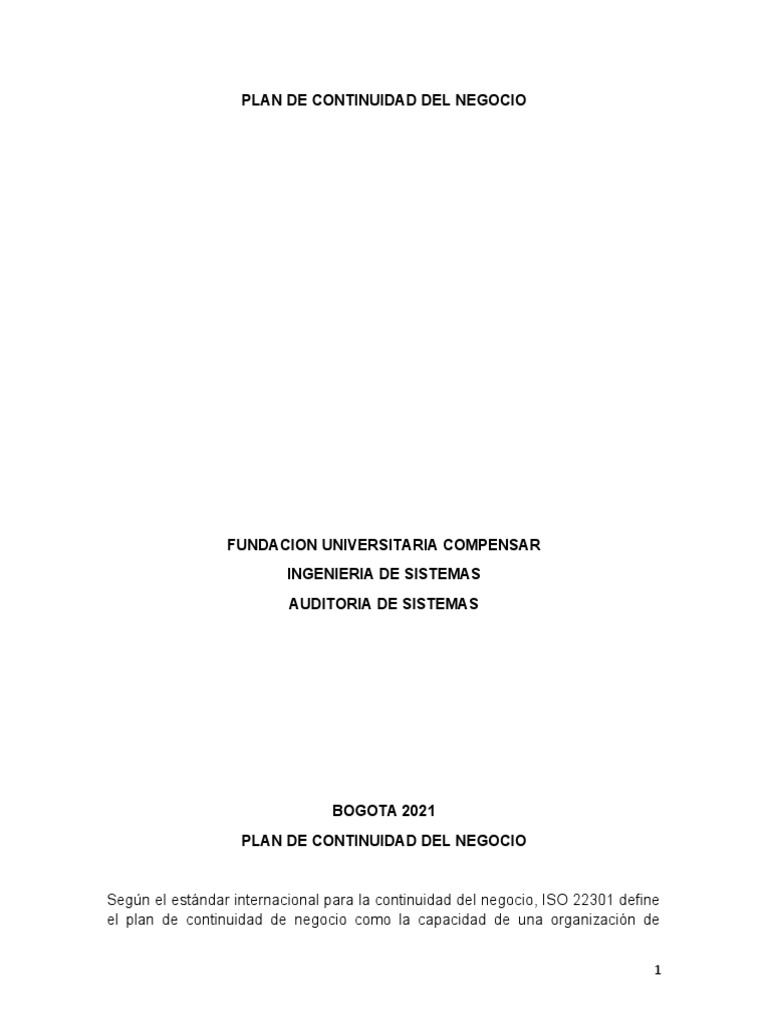 Plan de Continuidad del Negocio ISO 22301 | PDF | Business