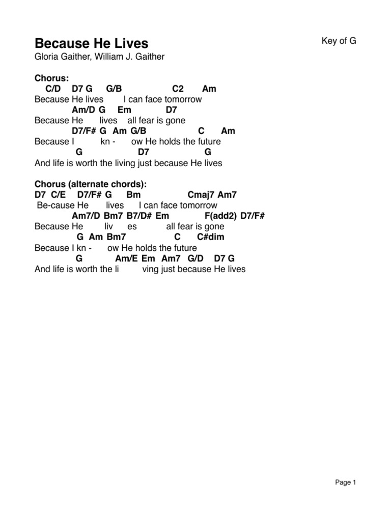 Because He Lives - Chord Chart G Major | PDF