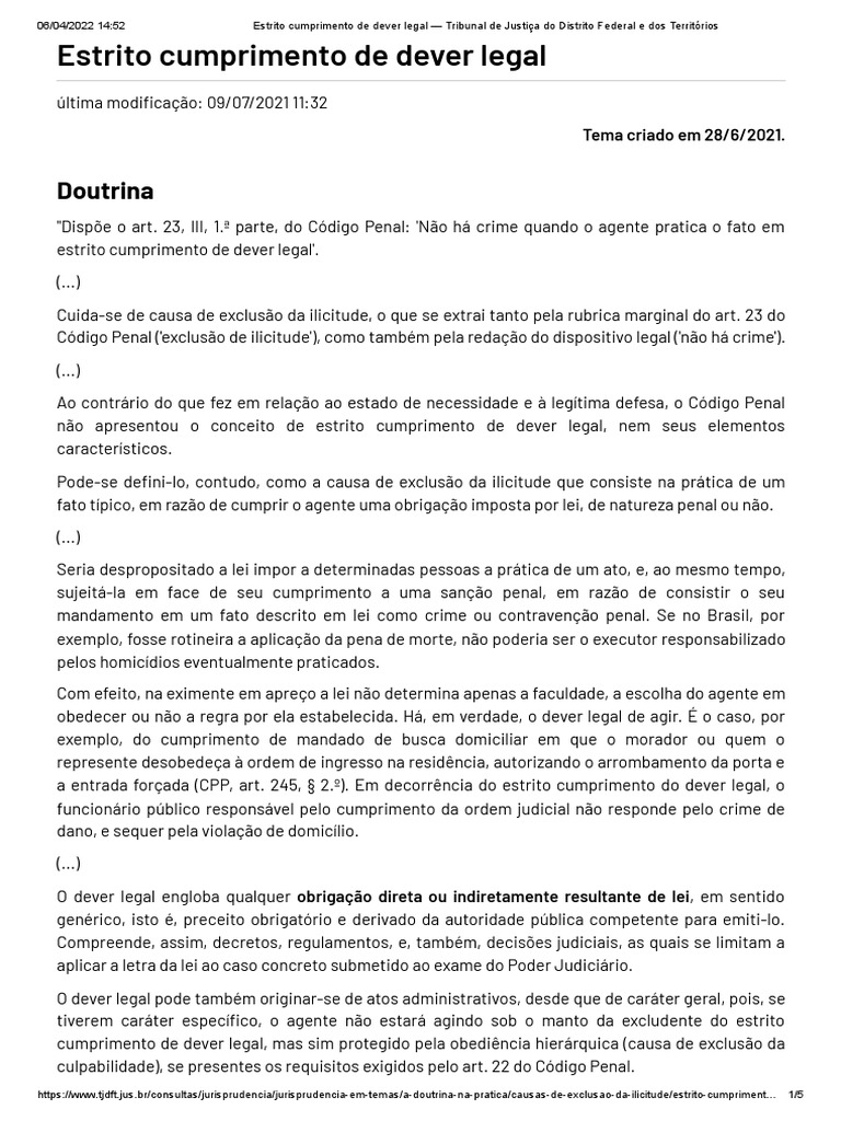 Estrito Cumprimento Do Dever Legal PDF