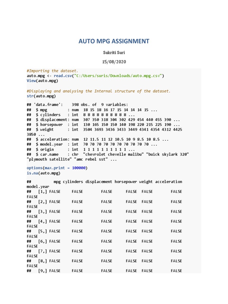 AUTO MPG Assignment PDF