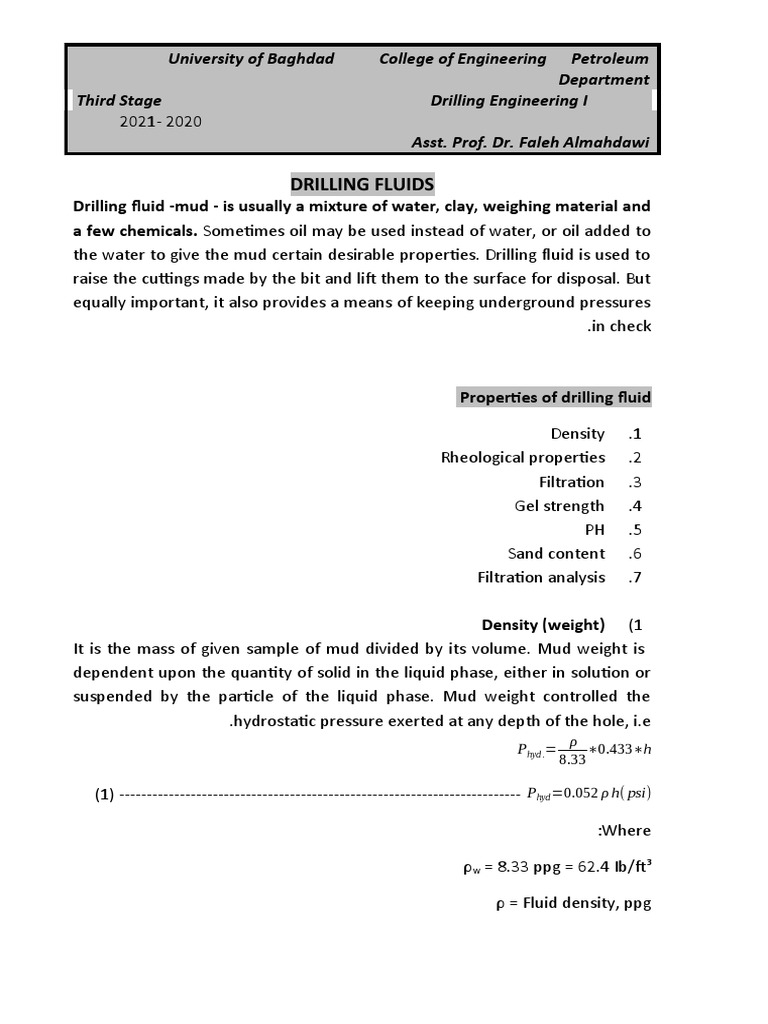 Drilling Fluids: Properties and Calculations | PDF | Pressure | Density