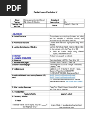 Detailed Lesson Plan in Arts IV