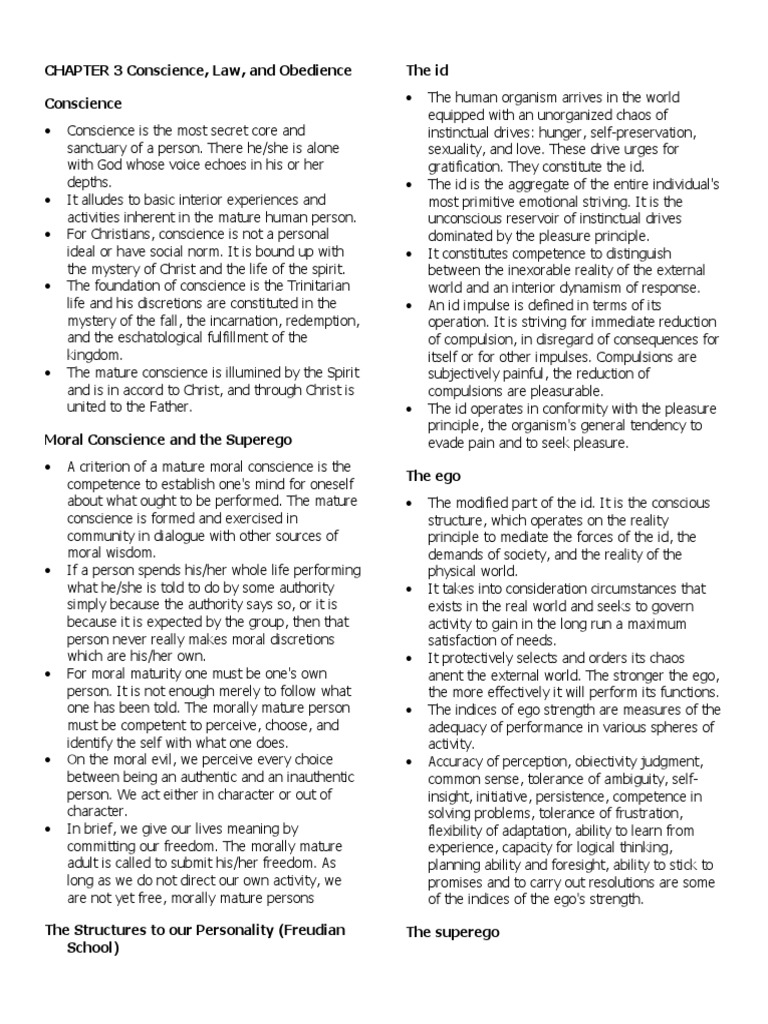 CHAPTER 3 Conscience, Law, and Obedience Conscience The Id | PDF | Id ...