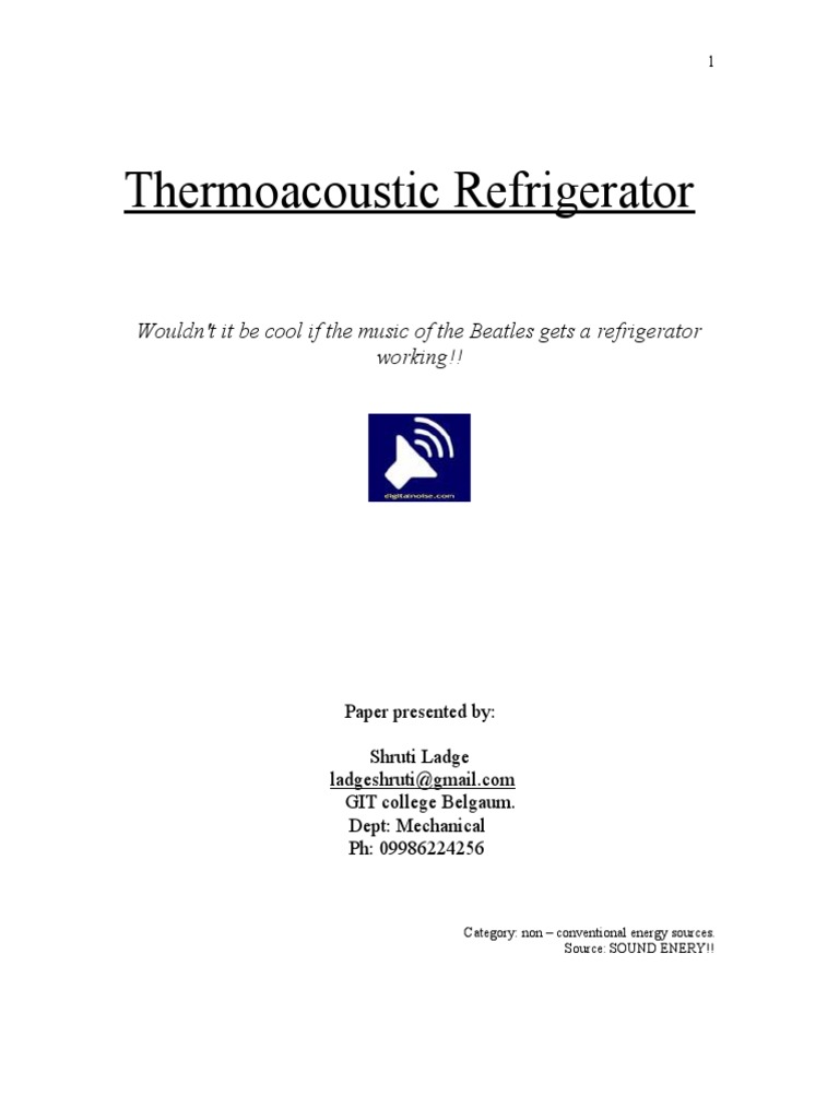 Thermoacoustic Refrigerator PDF Refrigerator Gases