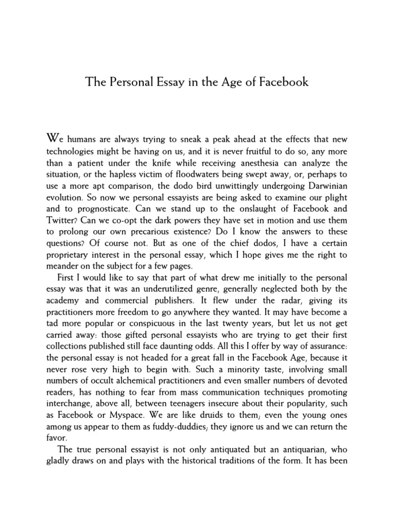 The Personal Essay in The Age of FB | PDF | Essays