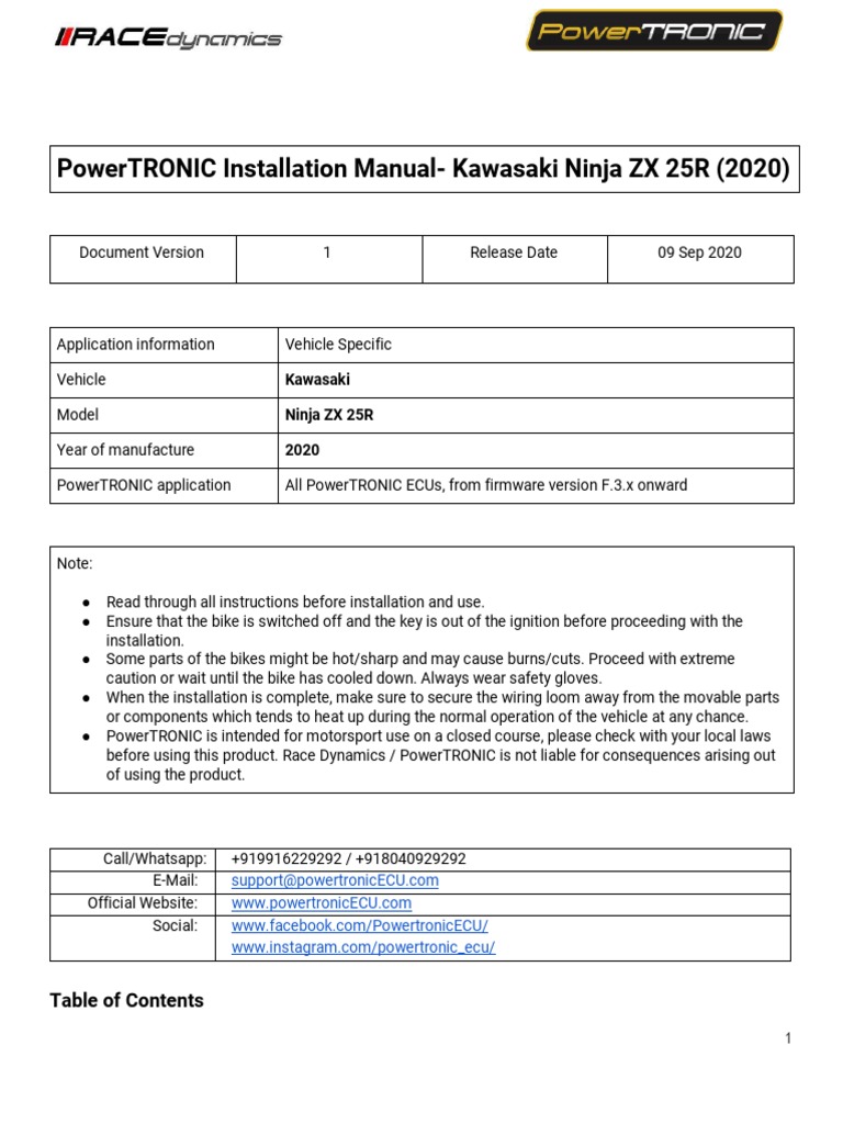 PT Installation Kawasaki Ninja ZX 25 R Min | PDF