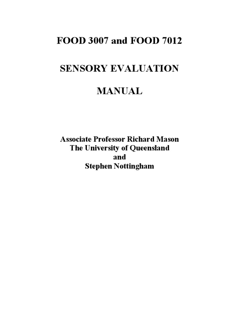 Manual Sensory Evaluation Manual | PDF | Taste | Odor