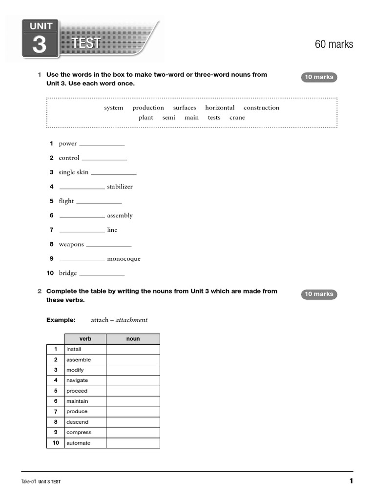 60 Marks Use The Words in The Box To Make TwoWord or ThreeWord Nouns