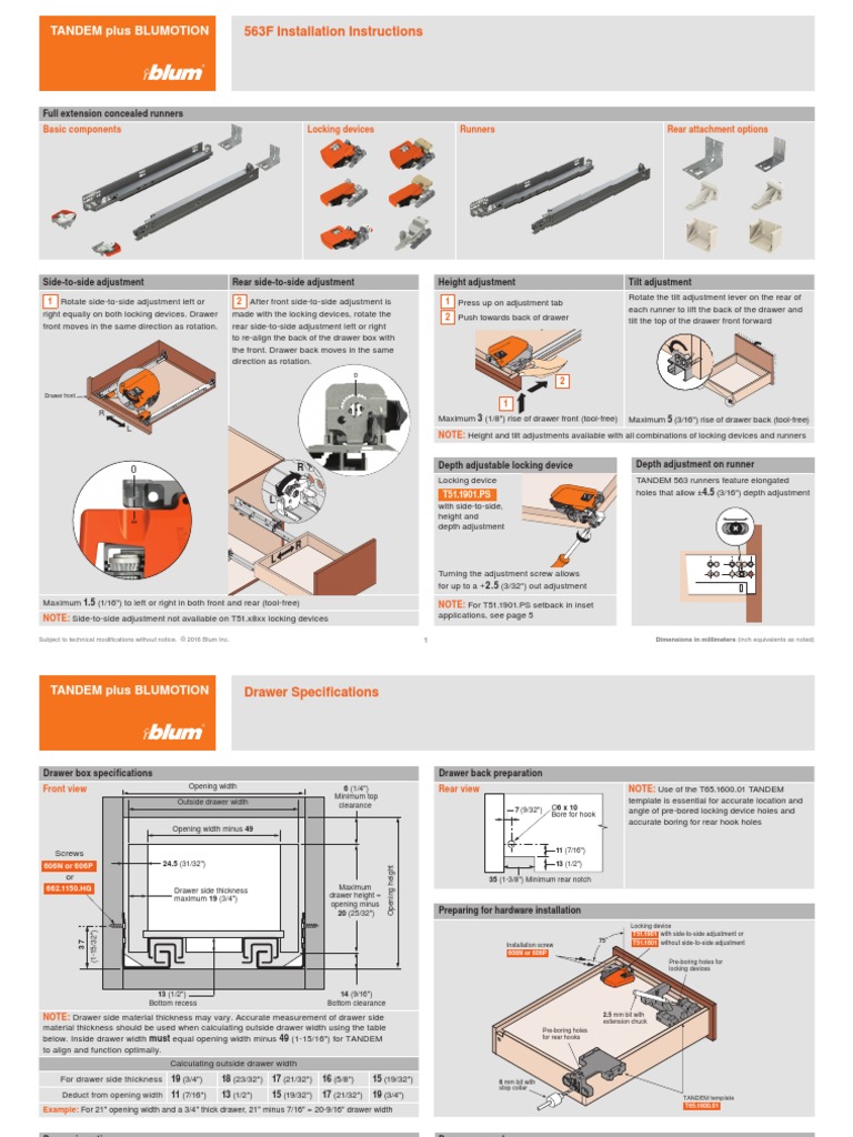 Blum Tandem 563F Installation Instructions PDF