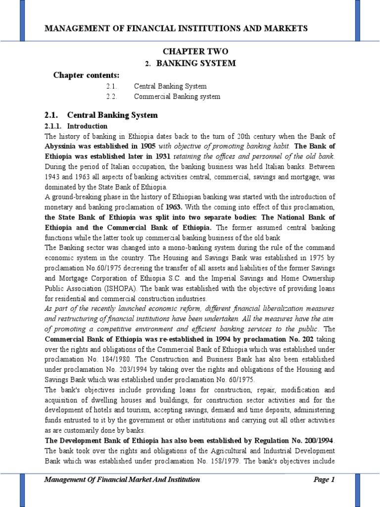 Overview of Ethiopia's Banking System | PDF | Finance & Money Management