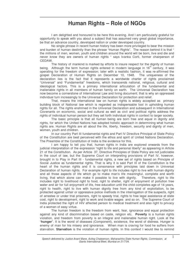 Role of NGOs in Human Rights | PDF | Human Rights | Freedom Of ...