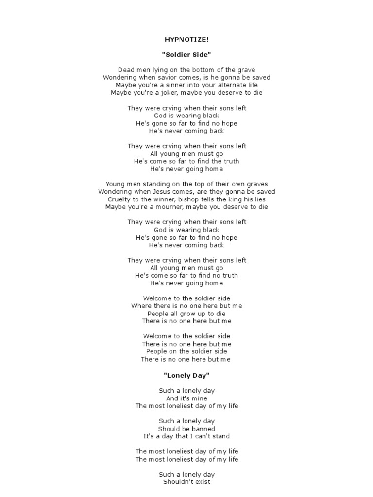 sOAD LYrics PDF Cigar