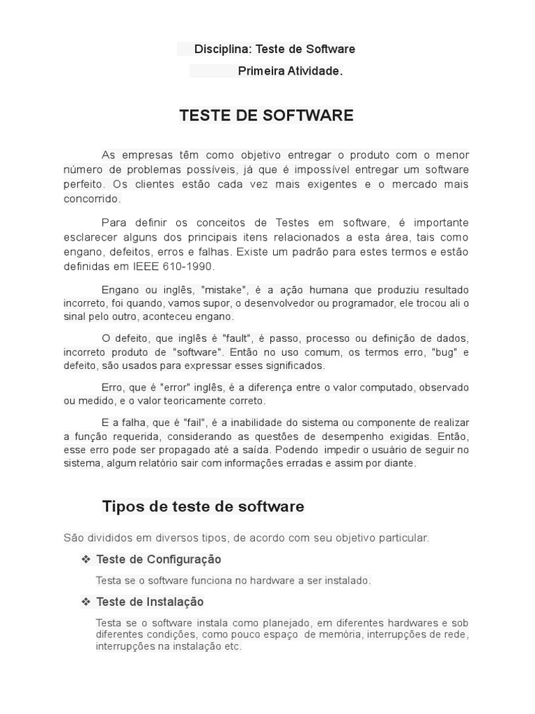 Trabalho de Teste de Software | PDF | Testes de software | Programas