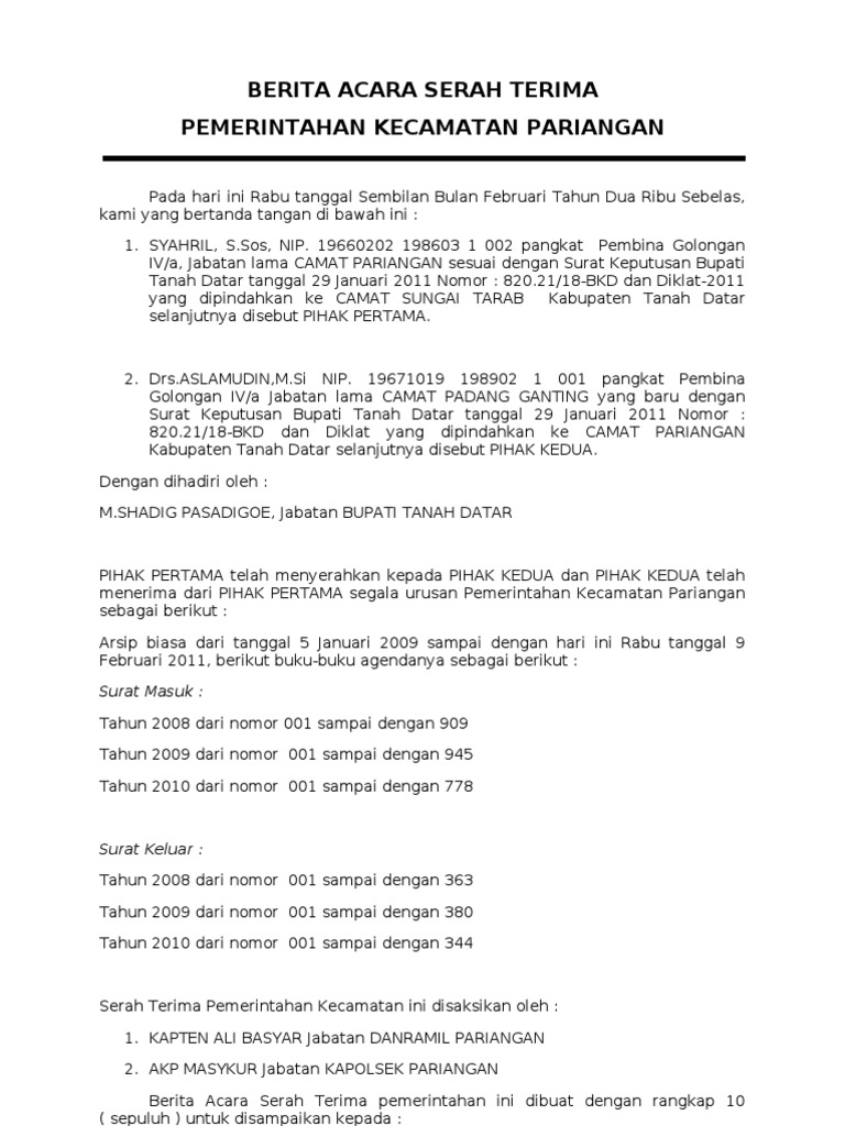 Berita Acara Serah Terima Pdf