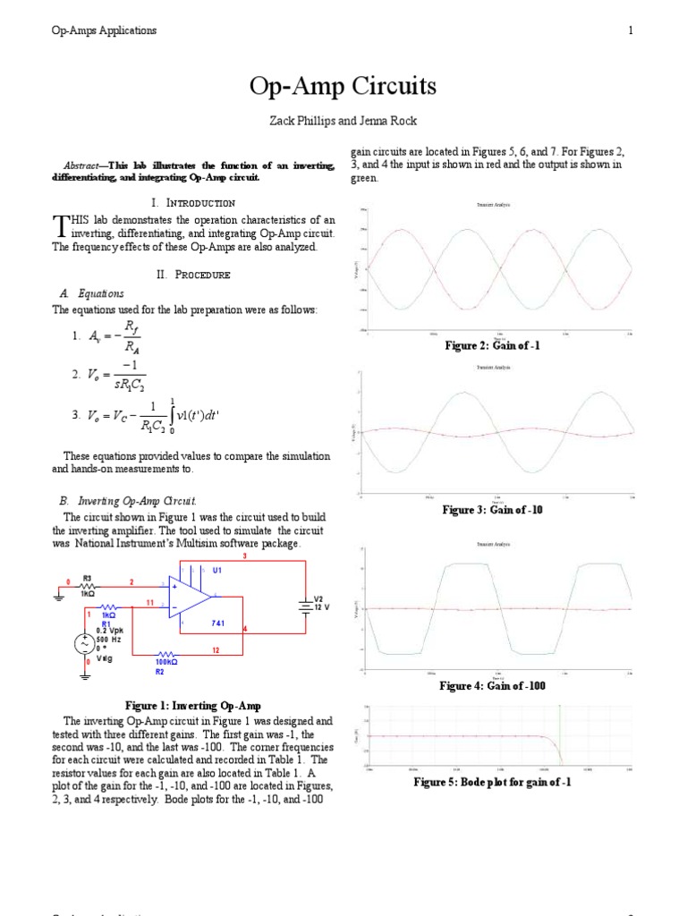 Lab Report 1 Operational Amplifier Engineering