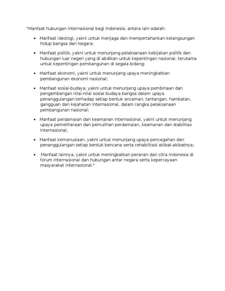 Manfaat Hubungan Internasional Bagi Indonesia