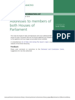 Addresses To Members of Both Houses of Parliament: Parliamentary Information List