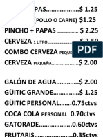 Precios Bar de La Cancha