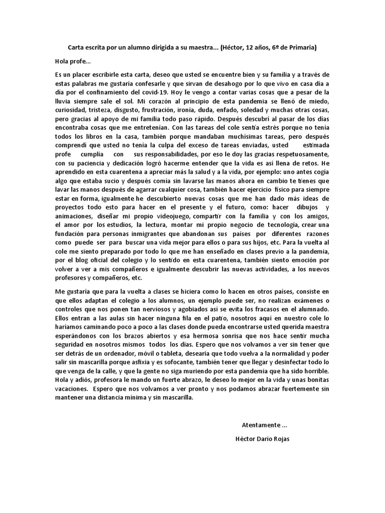 Carta de un alumno a su maestra | PDF | Ciencias sociales