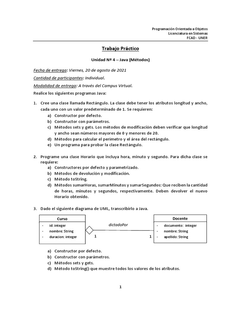 Ejercicios de Java: Clases y Métodos | PDF | Constructor (Programación ...