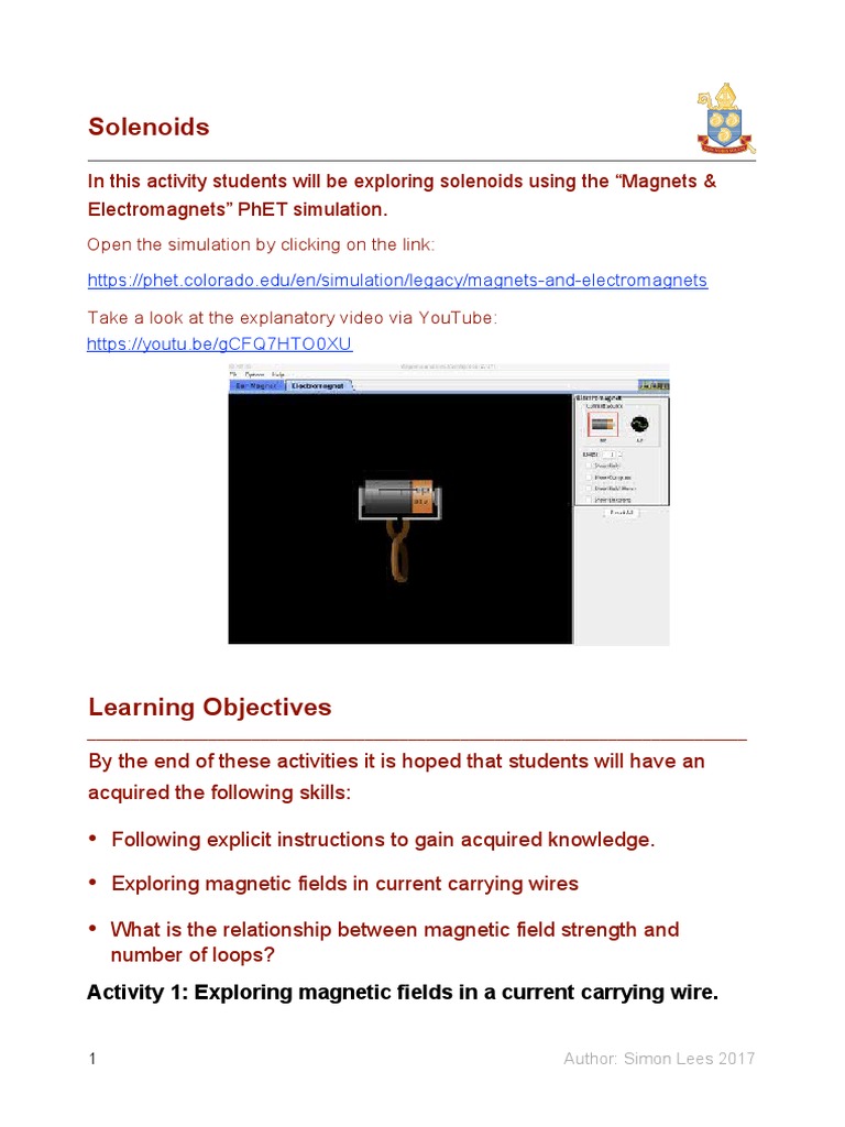 PhET Solenoids PDF Field Compass