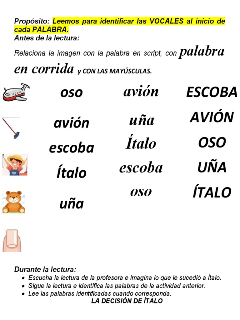 Identificación de Vocales en Texto Infantil | PDF | Artes del Lenguaje ...