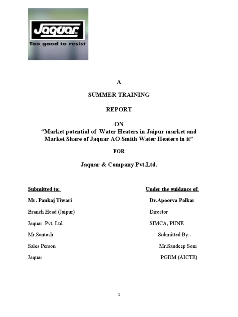 Project Report On AO Smith Jaquar Water Heaters. | PDF | Companies Of The  United States | Survey Methodology