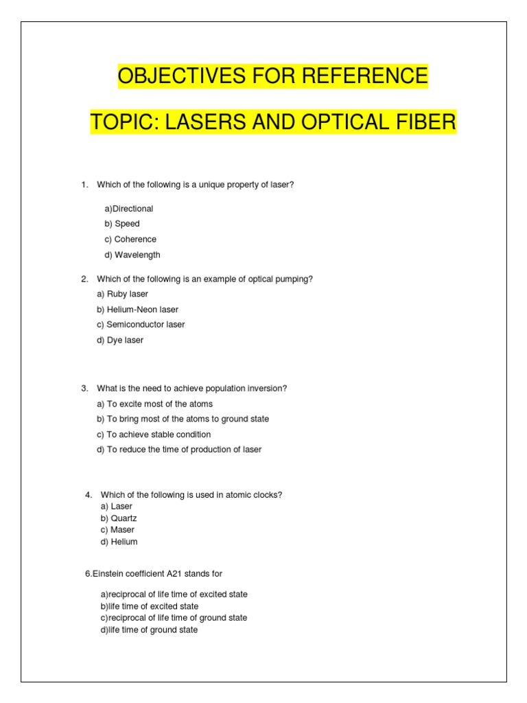 MCQ of Laser and Optical Fiber 1 | PDF
