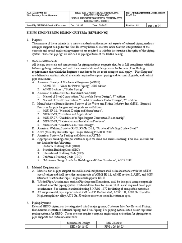 HRSG Piping Design Criteria Guide | PDF | Pipe (Fluid Conveyance) | Boiler